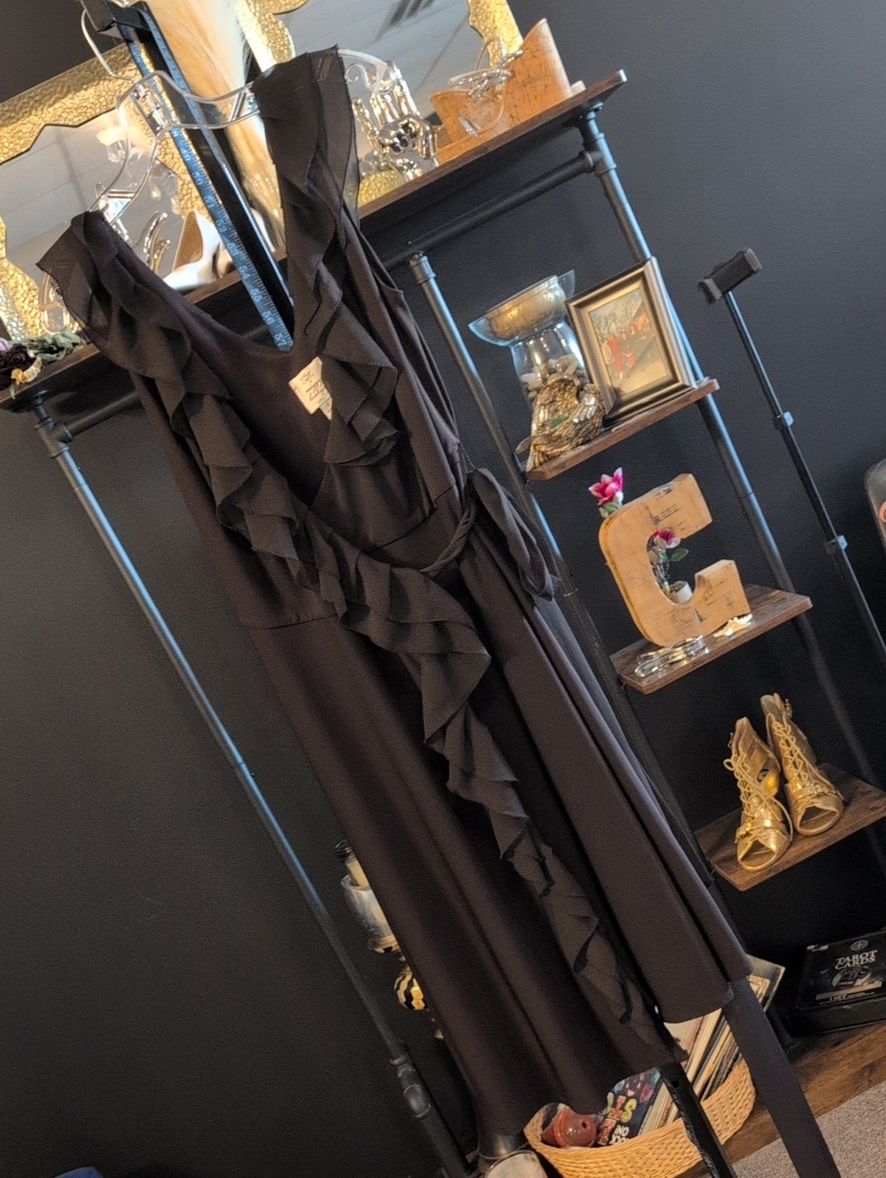 Suzi Chin for Maggy Boutique Brown Ruffle Wrap Midi Dress